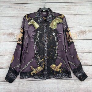 Vintage Hermes Paris‎ x Maison Margiela Silk Baroque Shirt Men's 40 Purple/Green